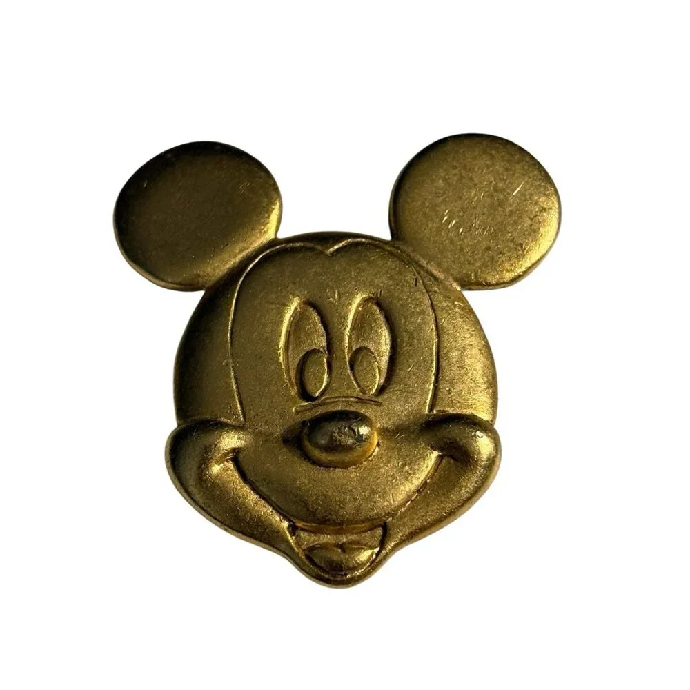 Rare Disney Mickey Mouse Pin Brooch Satin Gold Tone Smiling Face VTG‎ Animation